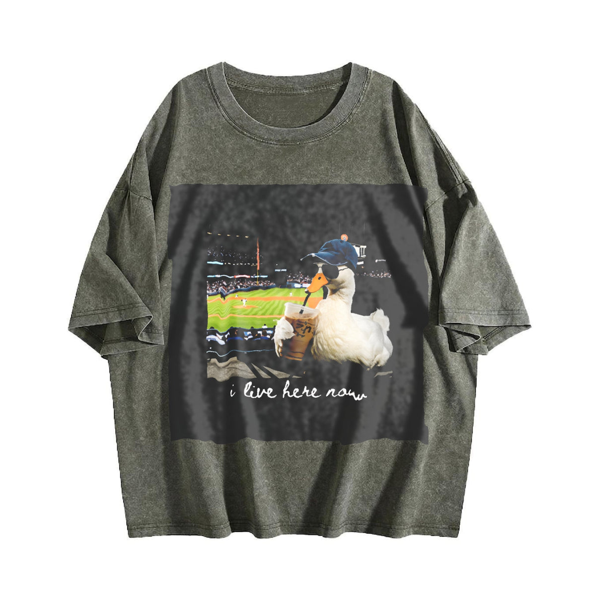 I Live Here Now Baseball Duck Vintage Washed T-Shirt product image 4