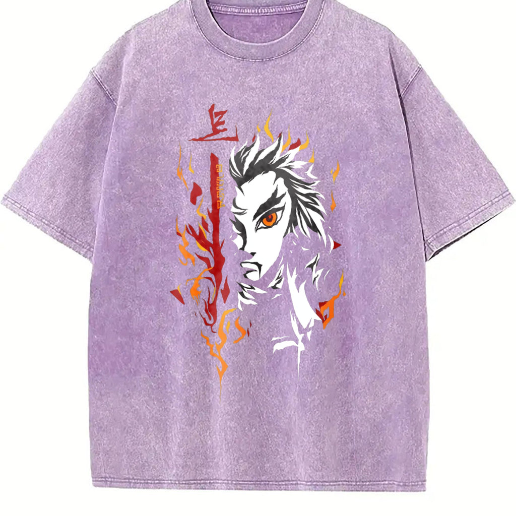Demon Slayer Kyojuro Rengoku Anime Vintage Washed T-Shirt product image 6