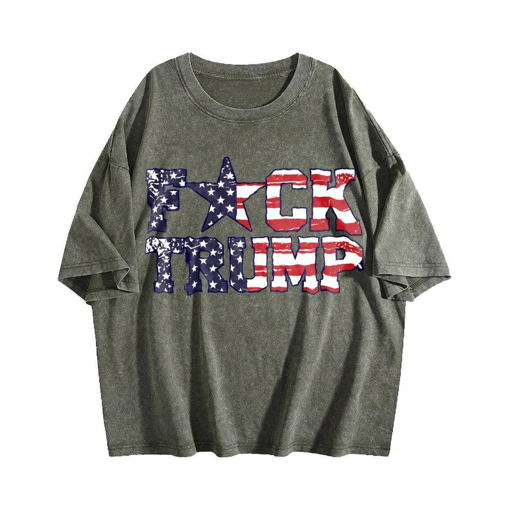 Fuck Trump USA Flag Vintage Washed T-Shirt product image 4