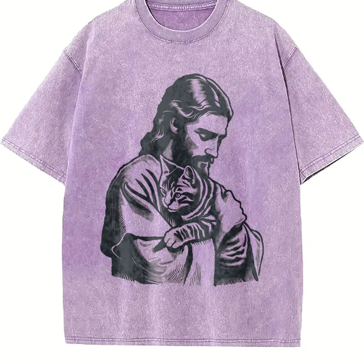 Religious Jesus Hugs Cat Christ Vintage Washed T-Shirt product image 6