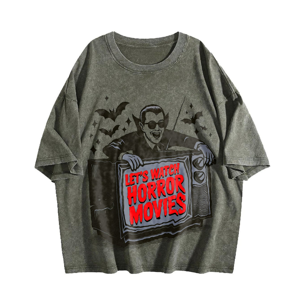 Vampire Let's Watch Horror Movies Vintage Washed T-Shirt product image 4