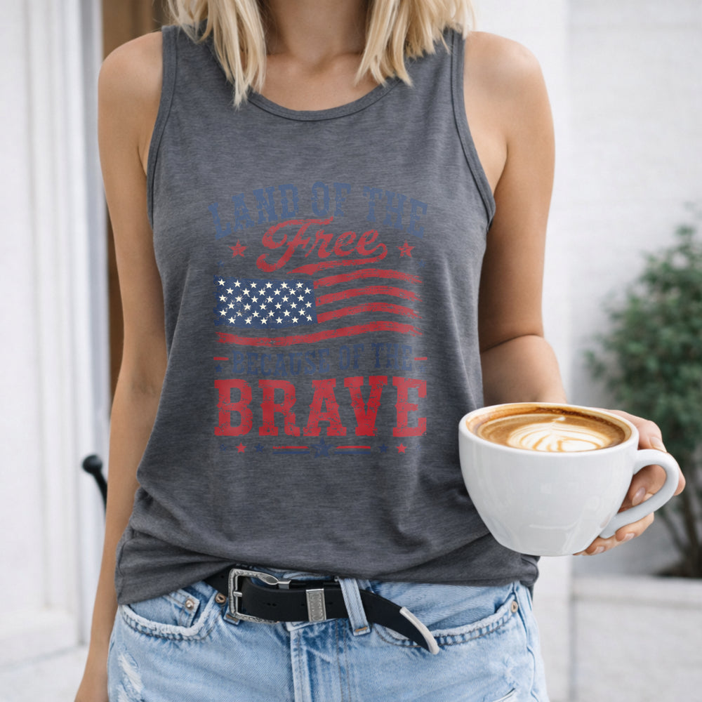 Land Of The Free Because Of The Brave 4th Of July Patriotic Women's Tank Top