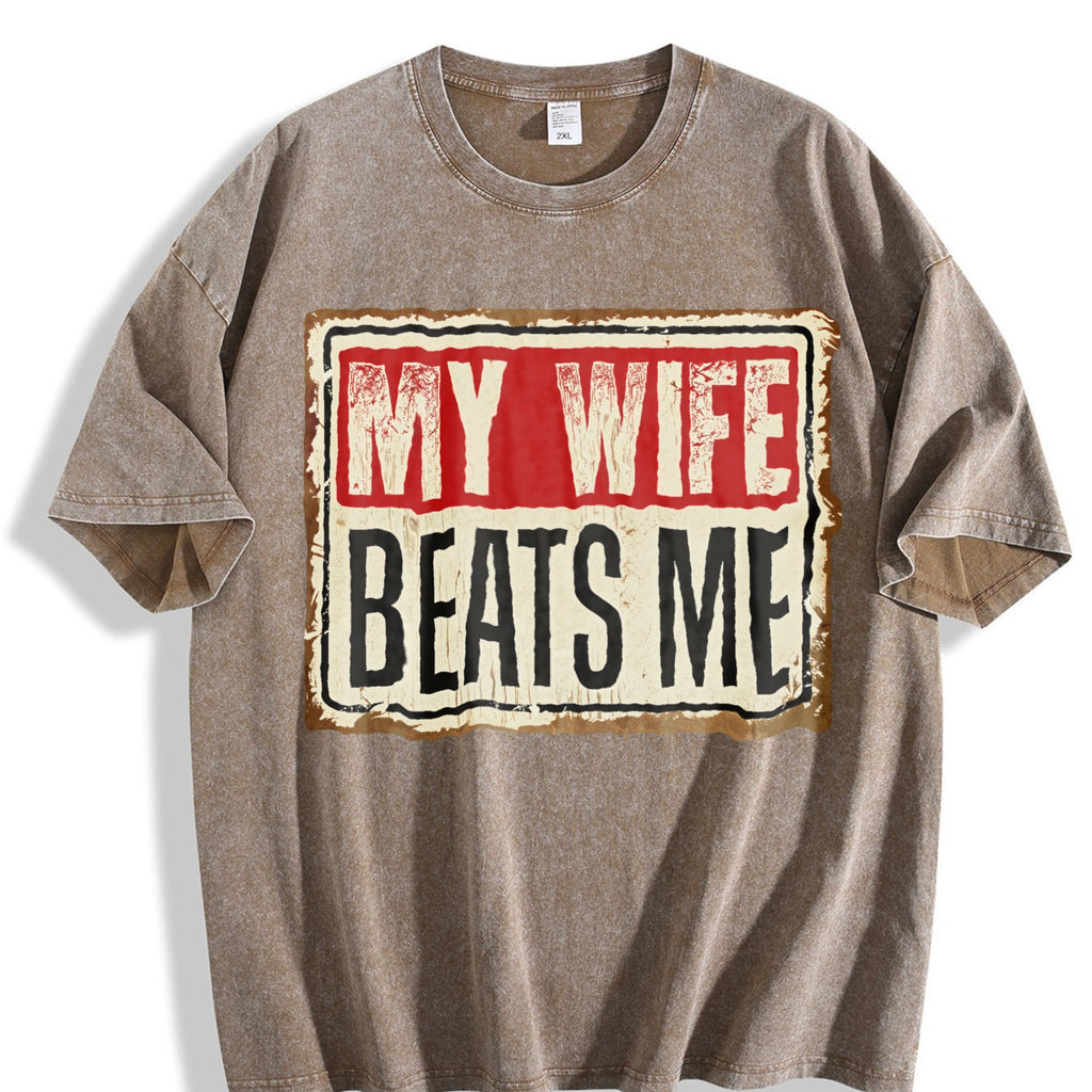 Funny My Wife Beats Me Vintage Washed T-Shirt product image 3