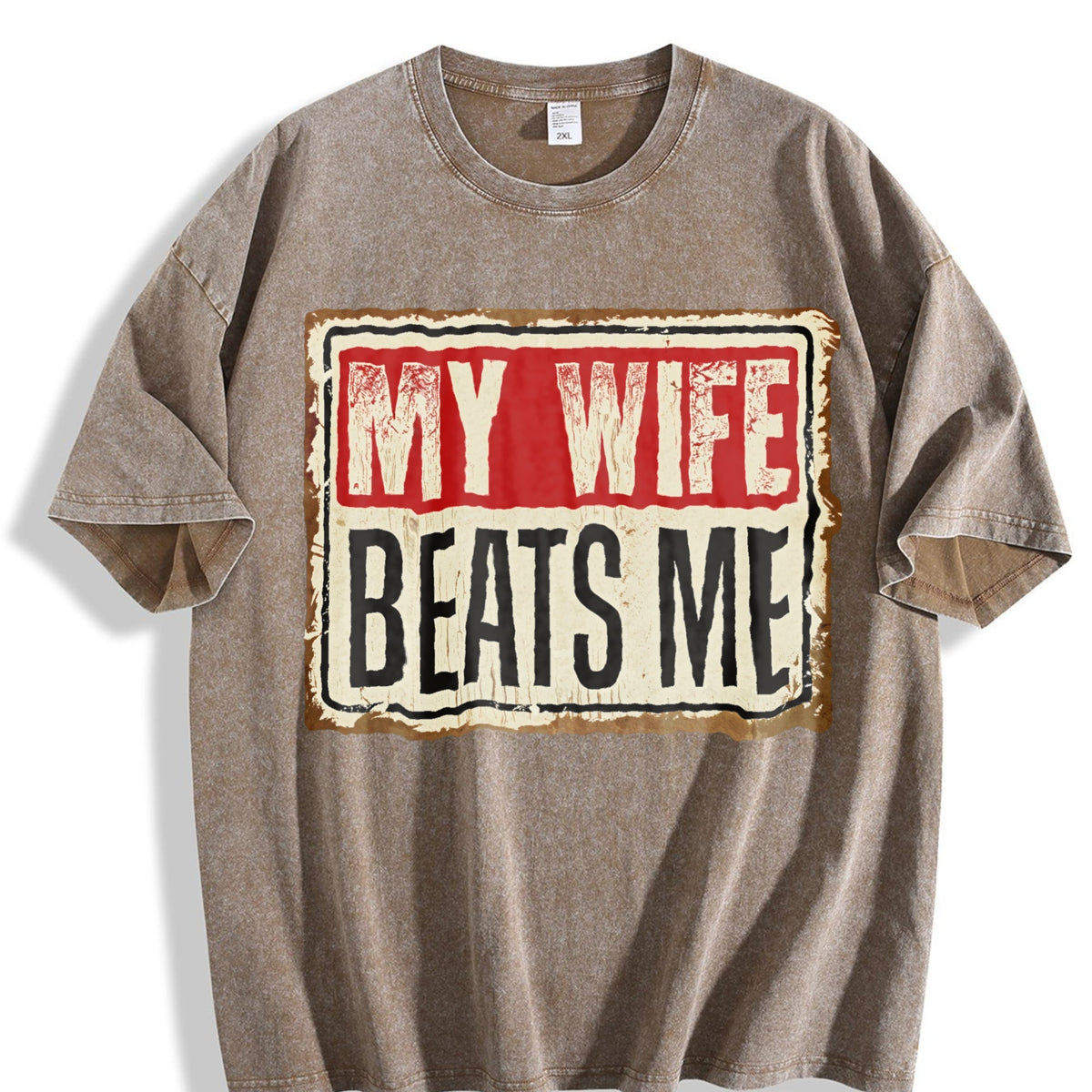 Funny My Wife Beats Me Vintage Washed T-Shirt product image 3