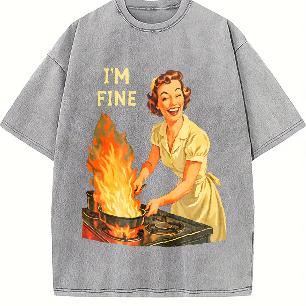 I Am Fine Housewife Vintage Washed T-Shirt product image 5