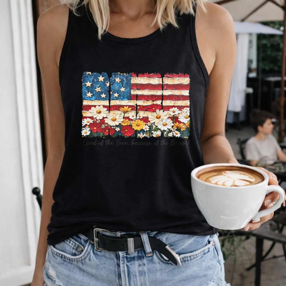 Patriotic Floral American Flag Women's Tank Top
