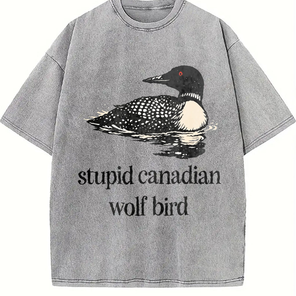 Stupid Canadian Wolf Bird Vintage Washed T-Shirt product image 5