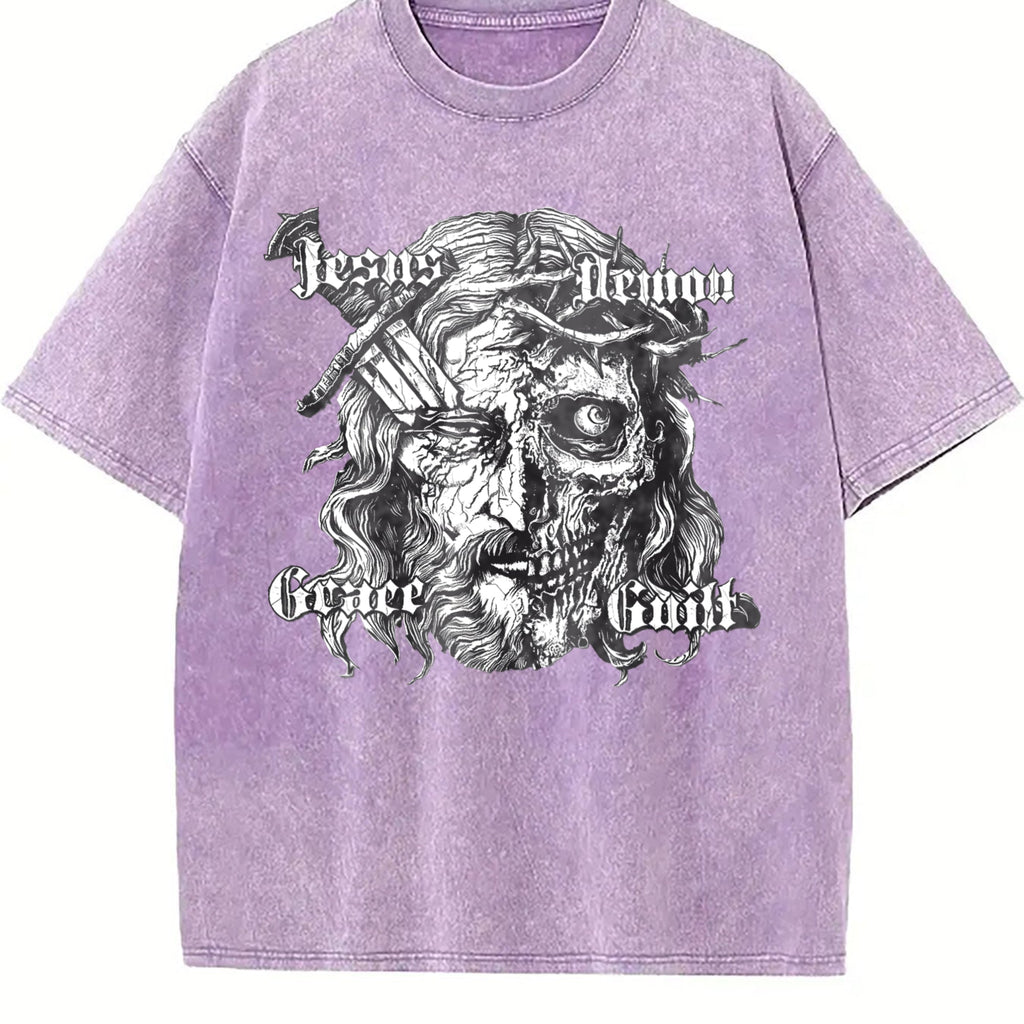 Jesus Demon Skull Vintage Washed T-Shirt product image 6