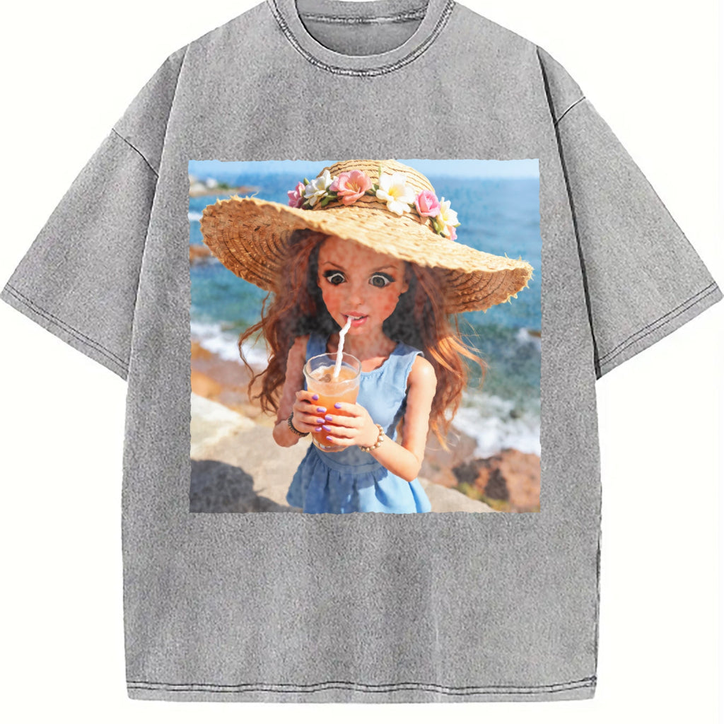 Doll with a Summer Drink Vintage Washed T-Shirt product image 5