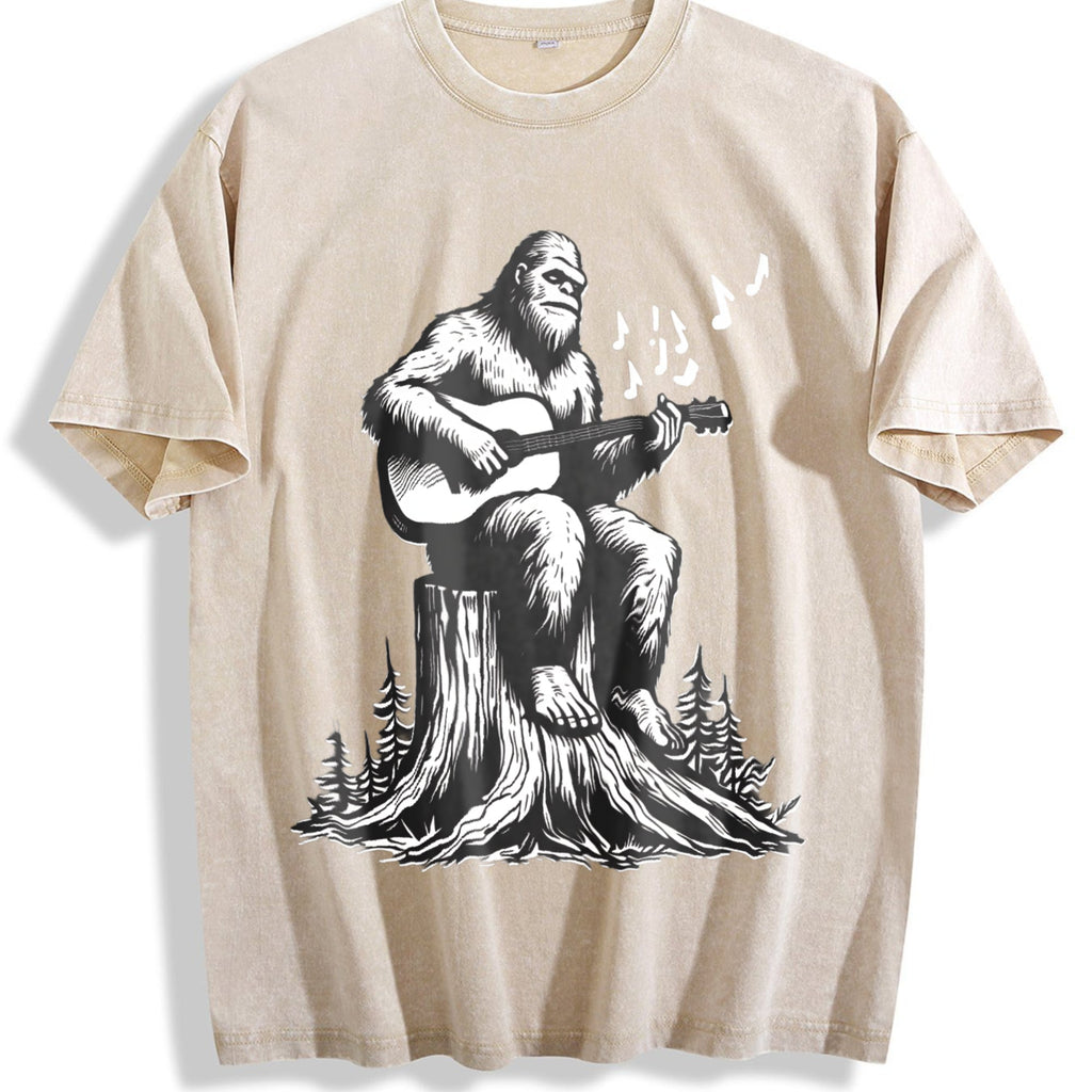 Bigfoot Playing Guitar Funny 90s Vintage Washed T-Shirt product image 1