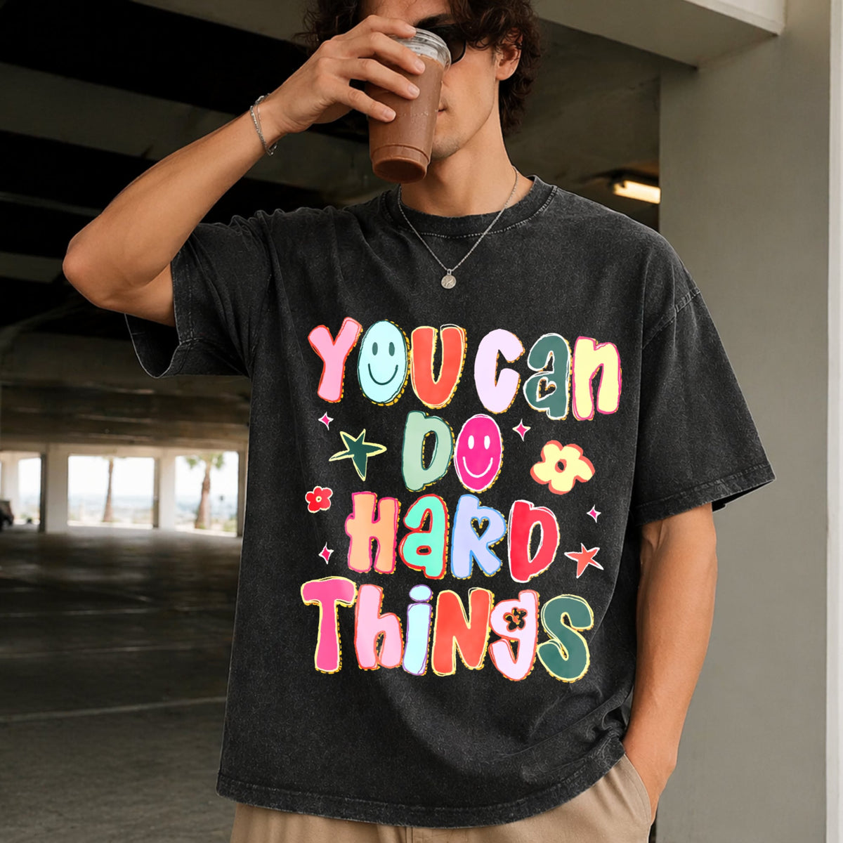 You Can Do Hard Things Teacher Vintage Washed T-Shirt product image 2
