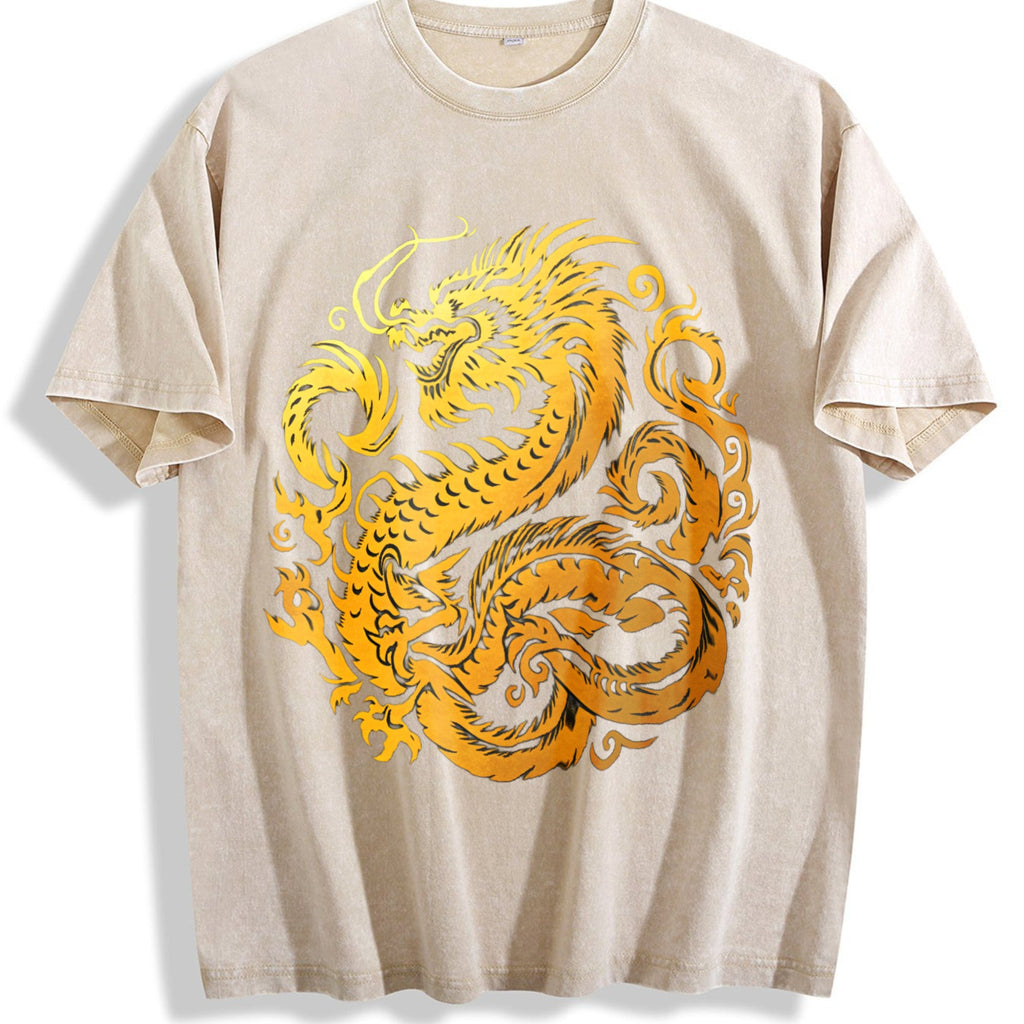 Gold Chinese Dragon 90s Vintage Washed T-Shirt product image 1