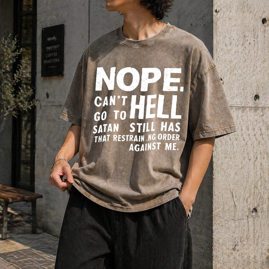 Nope Can't Go to Hell Slogan Vintage Washed T-Shirt product image 3
