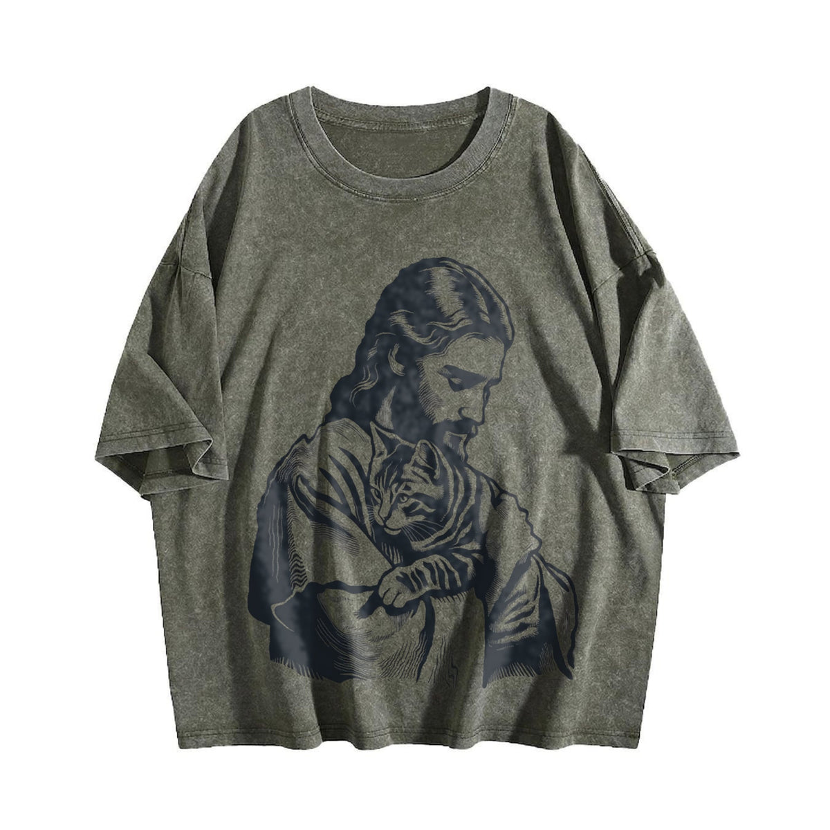 Religious Jesus Hugs Cat Christ Vintage Washed T-Shirt product image 4