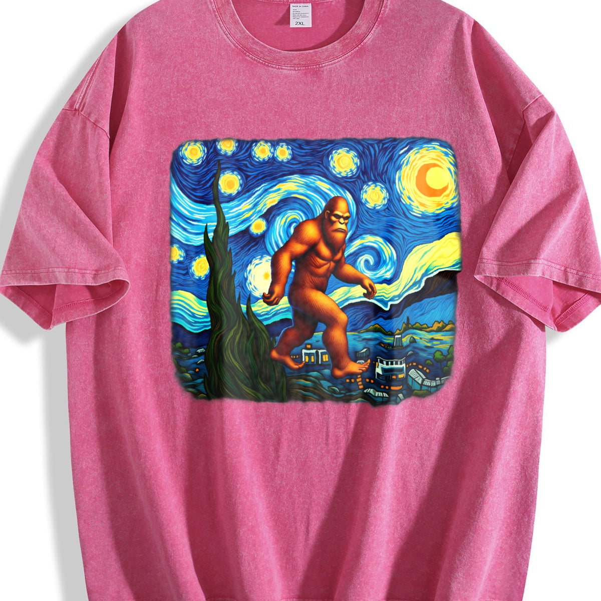 Bigfoot On Starry Night 90s Vintage Washed T-Shirt product image 7