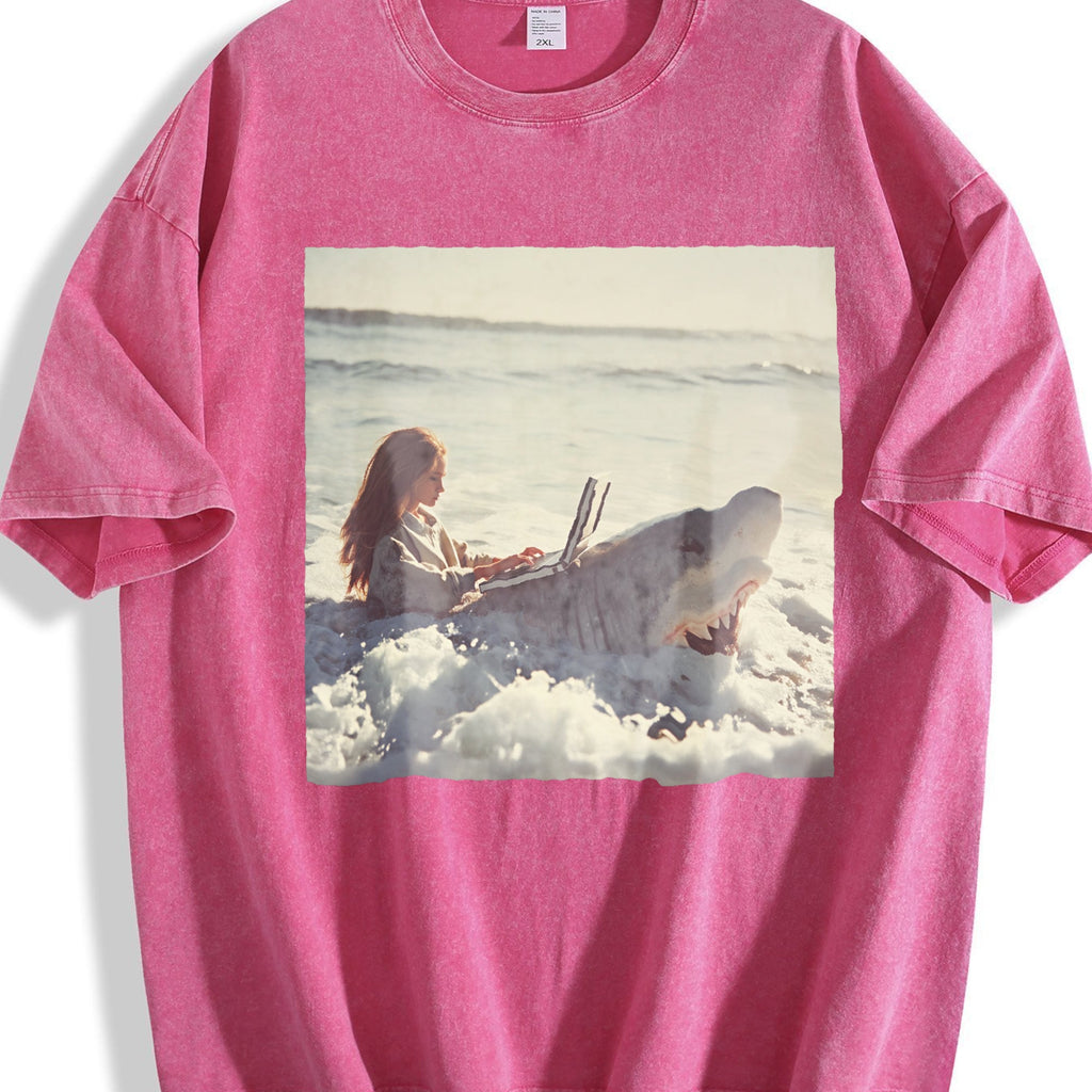 Doll Riding a Shark Vintage Washed T-Shirt product image 7