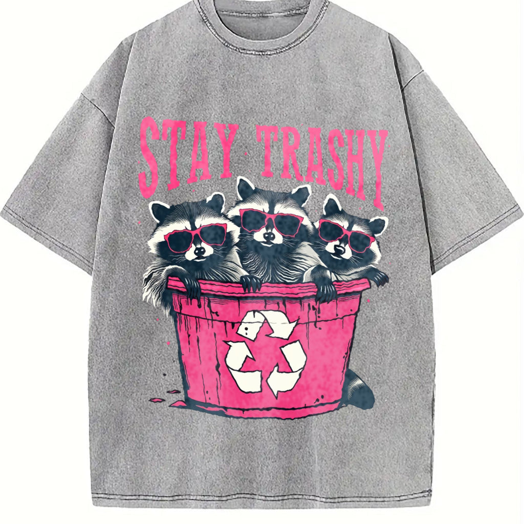 Stay Trashy - Black With Pink Raccoon & Bin Vintage Washed product image 5