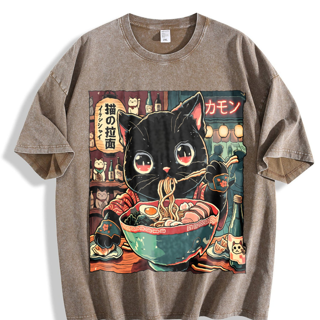 Explorer And Grunge Vibe: Neko Ramen Cat Eating Noodles product image 3