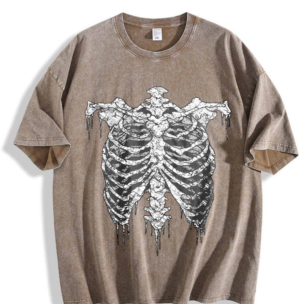 Gothic Skeleton Ribcage Drip Vintage Washed T-Shirt product image 3