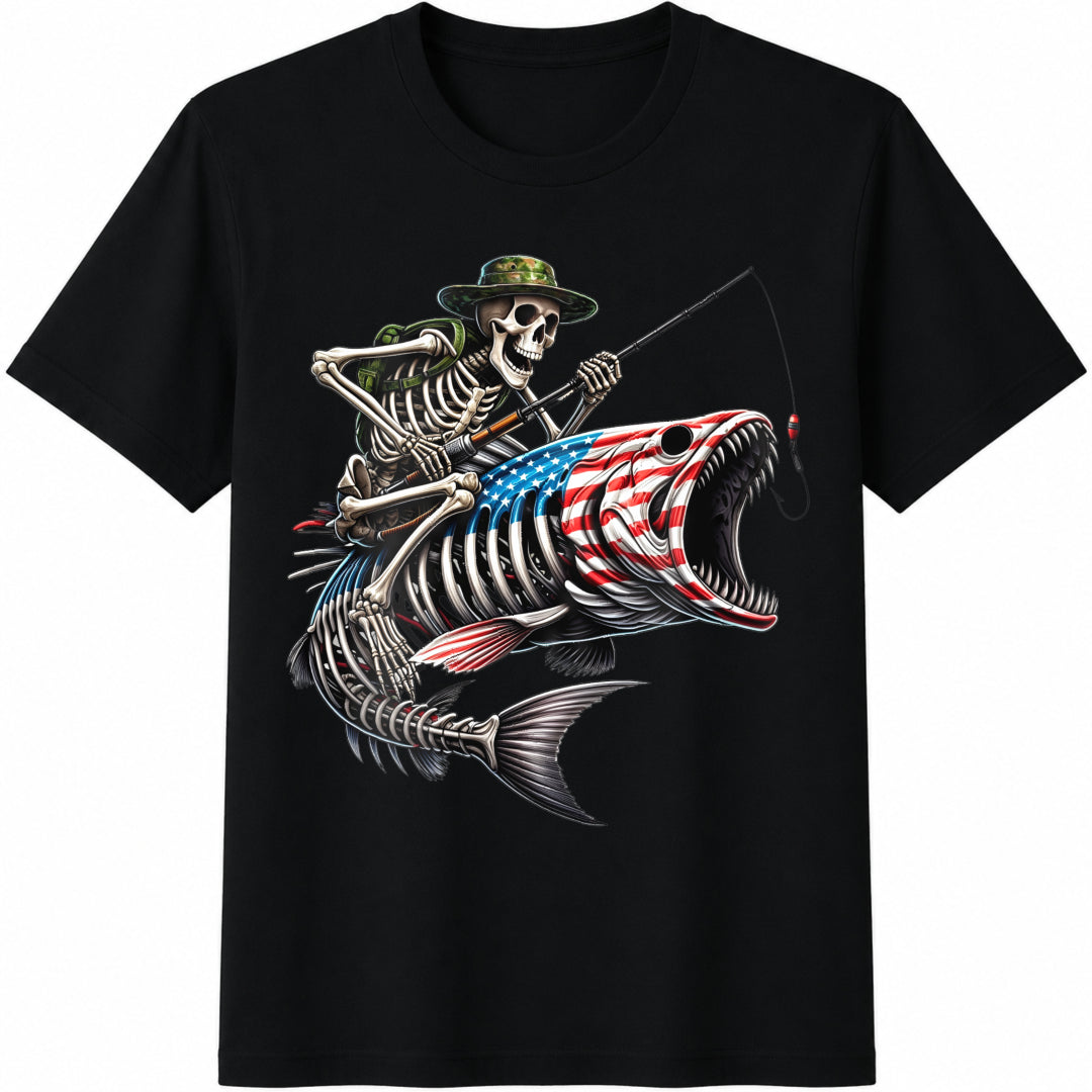 Funny Fishing Skeleton Cotton T-Shirt product image 1