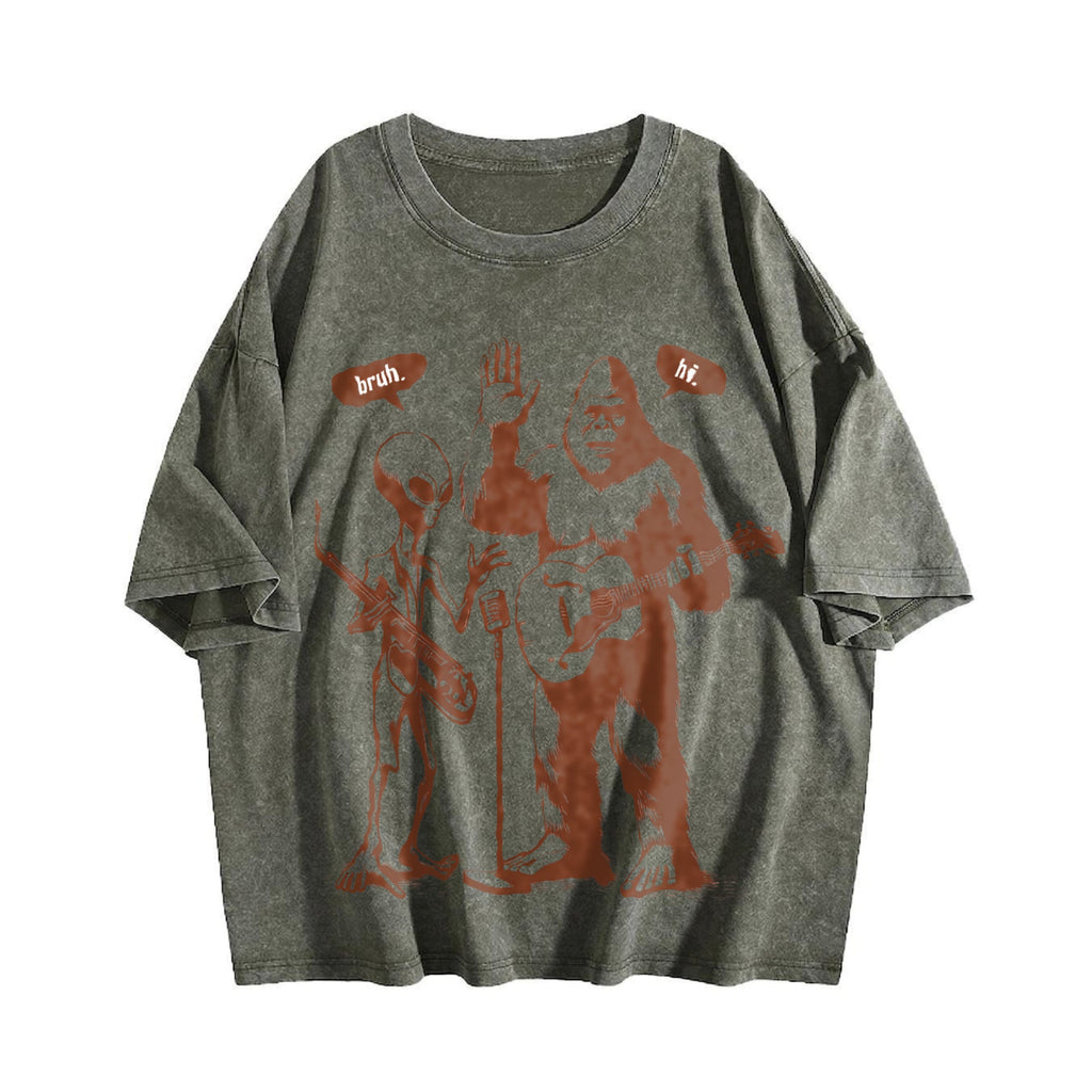 Bigfoot And Alien With Electric Guitar Vintage Washed product image 4