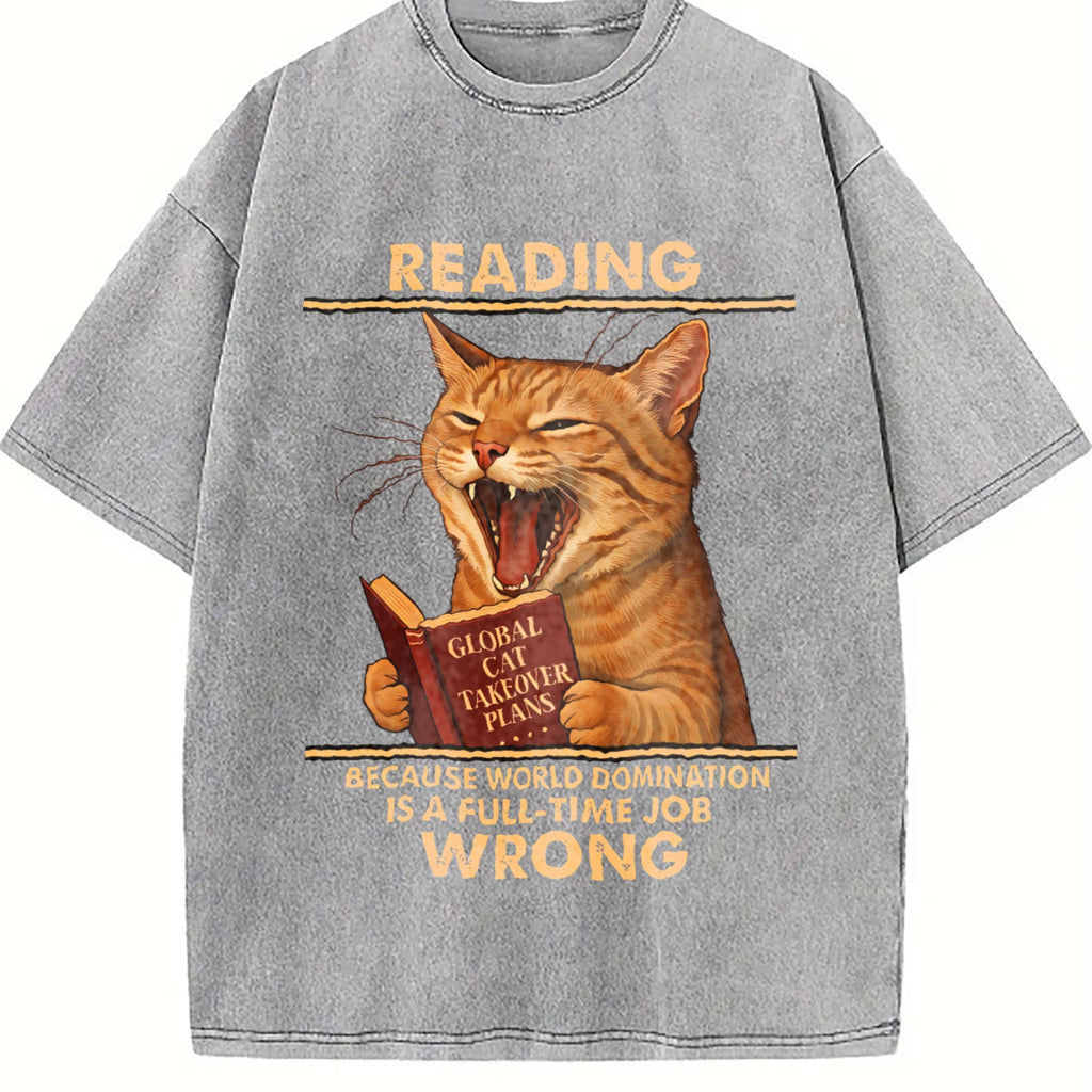 Funny Cat Reading Vintage Washed T-Shirt product image 5