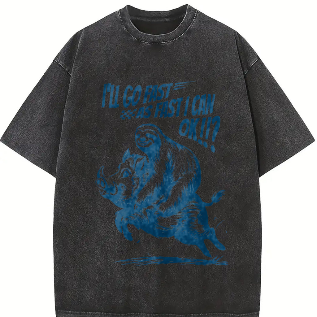 Sloth Riding A Boar 90s Vintage Washed T-Shirt product image 2
