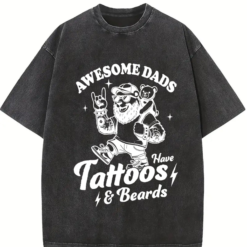 Awesome Dad Have Tattoos And Beards Vintage Washed T-Shirt product image 2