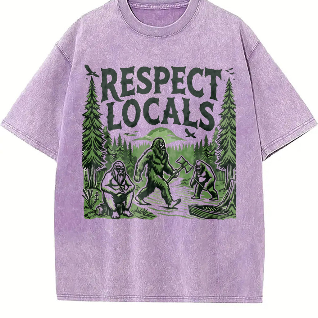 Funny Big Foot Respect Locals 90s Vintage Washed T-Shirt product image 6