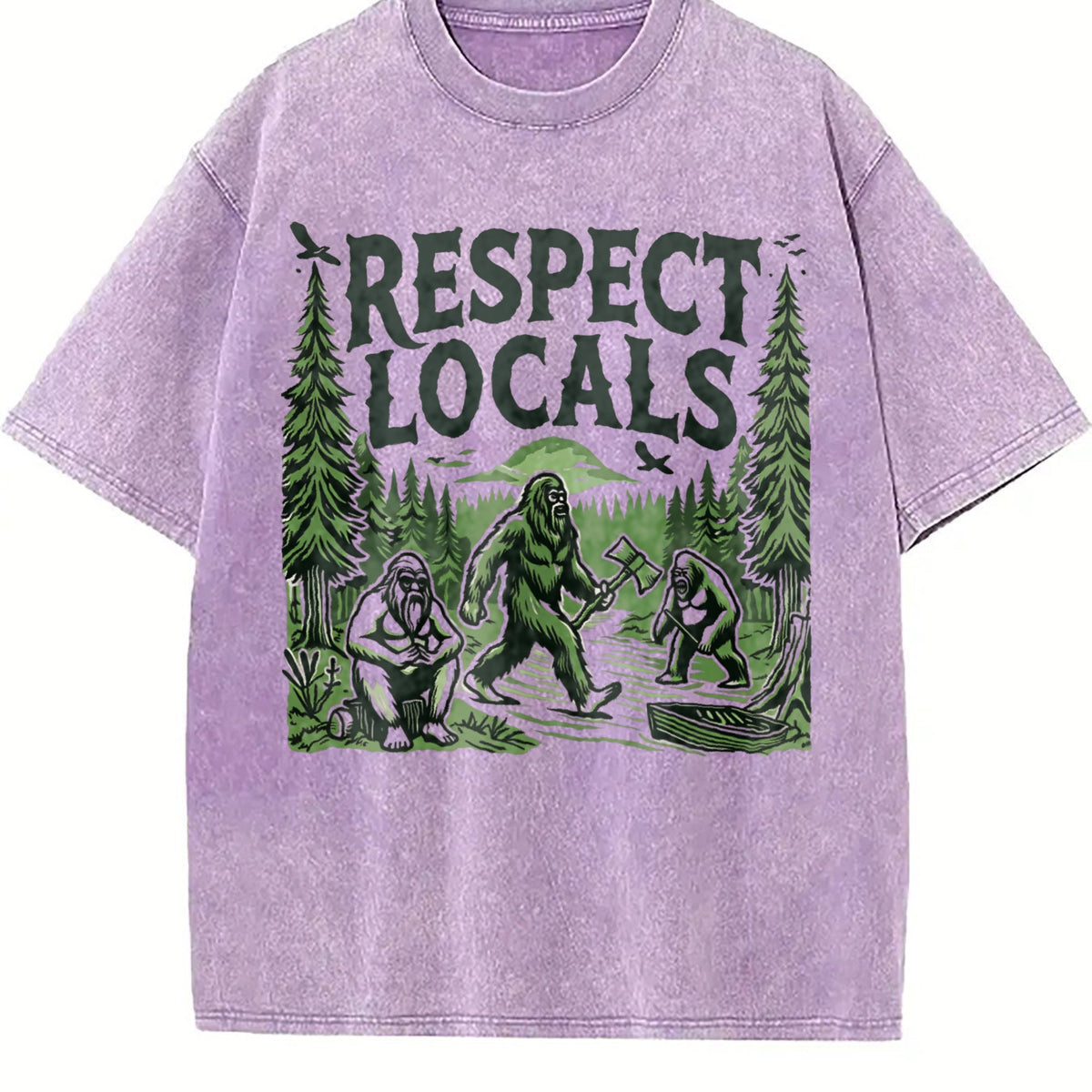 Funny Big Foot Respect Locals 90s Vintage Washed T-Shirt product image 6