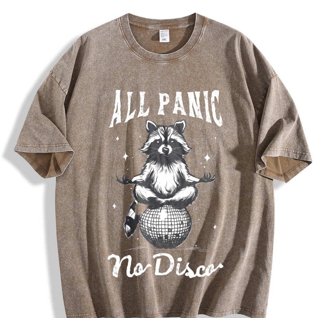 Funny Raccoon All Panic No Disco 90s Vintage Washed T-Shirt product image 3