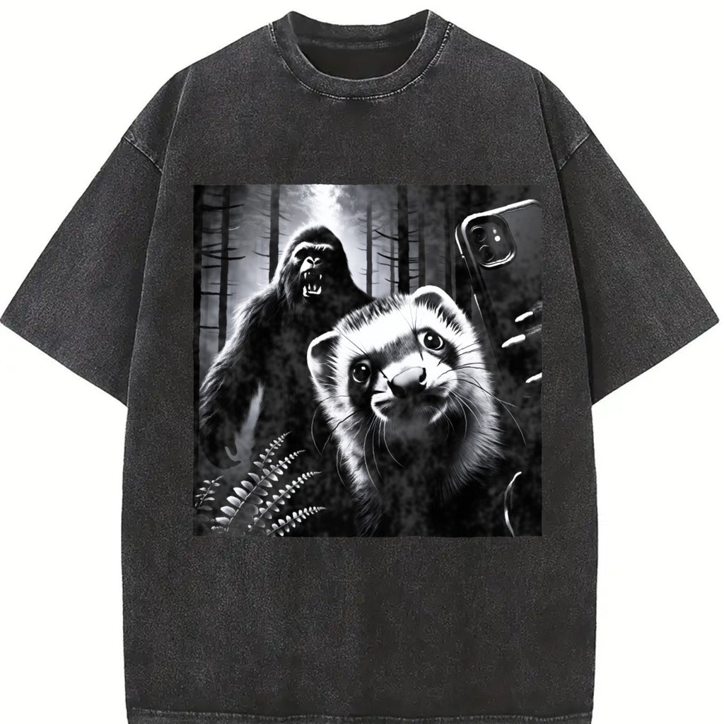 Ferret Selfie With Bigfoot 90s Vintage Washed T-Shirt product image 2