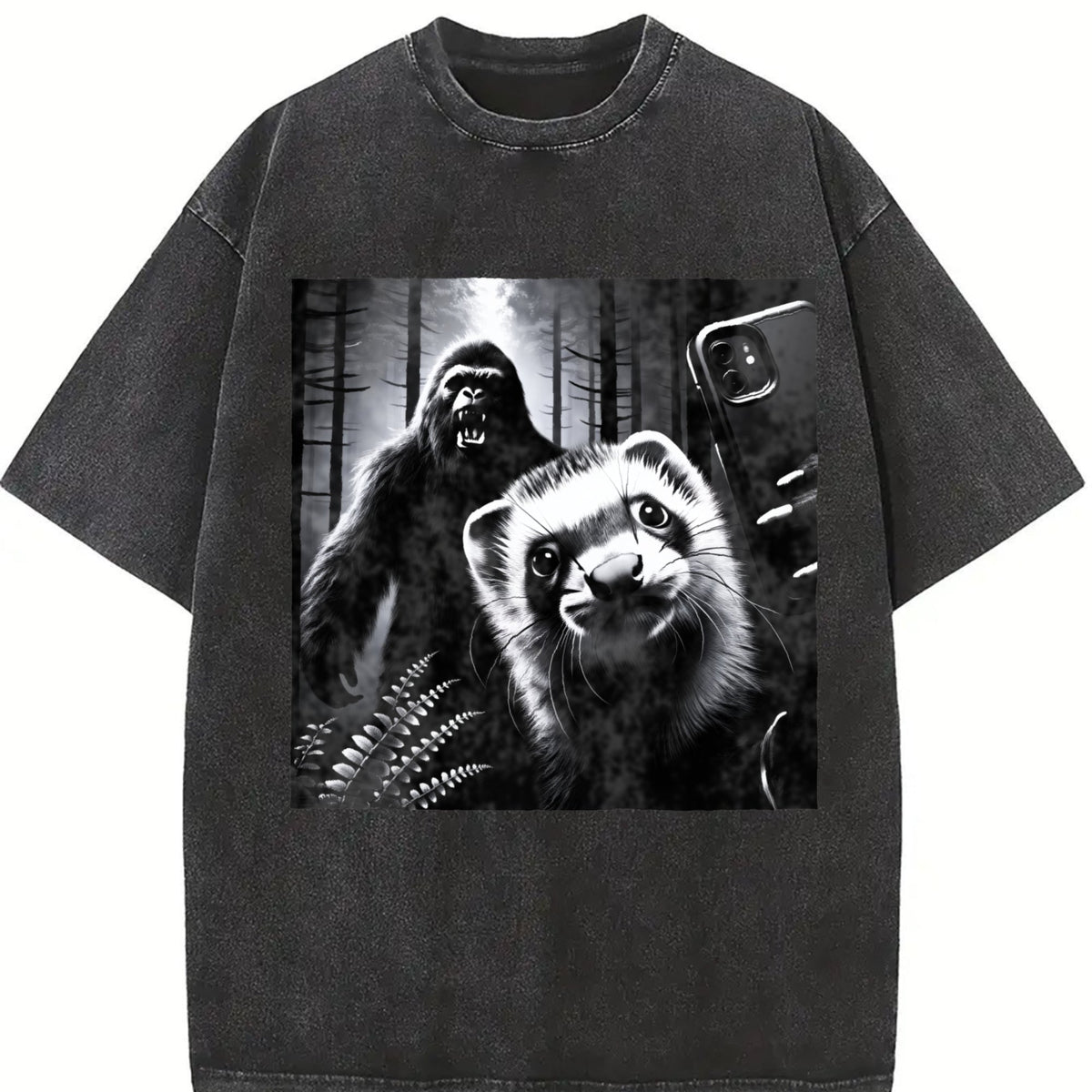 Ferret Selfie With Bigfoot 90s Vintage Washed T-Shirt product image 2