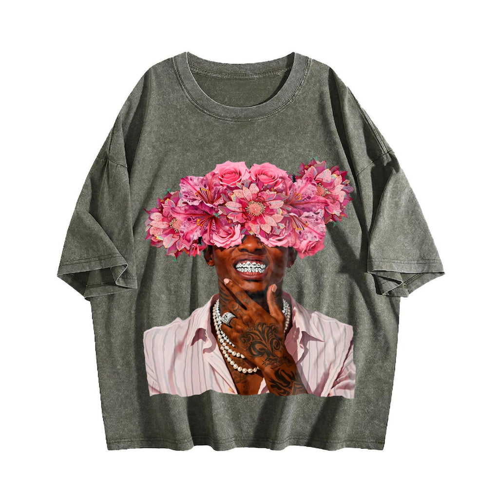 Floral Head Portrait Vintage Washed T-Shirt product image 4