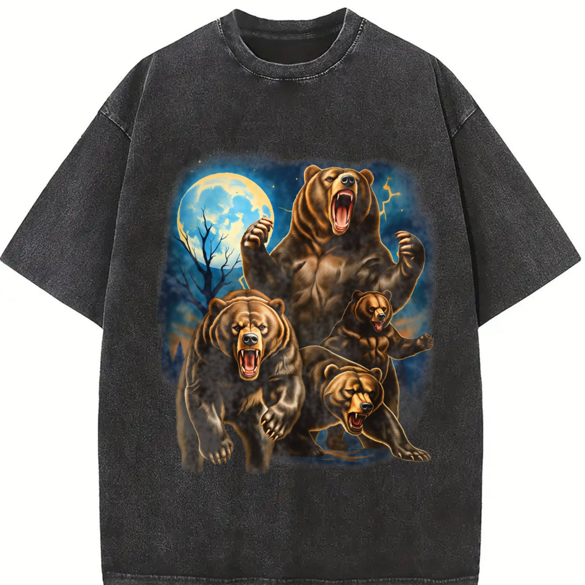 Roaring Grizzly Bears Moon Vintage Washed T-Shirt product image 2
