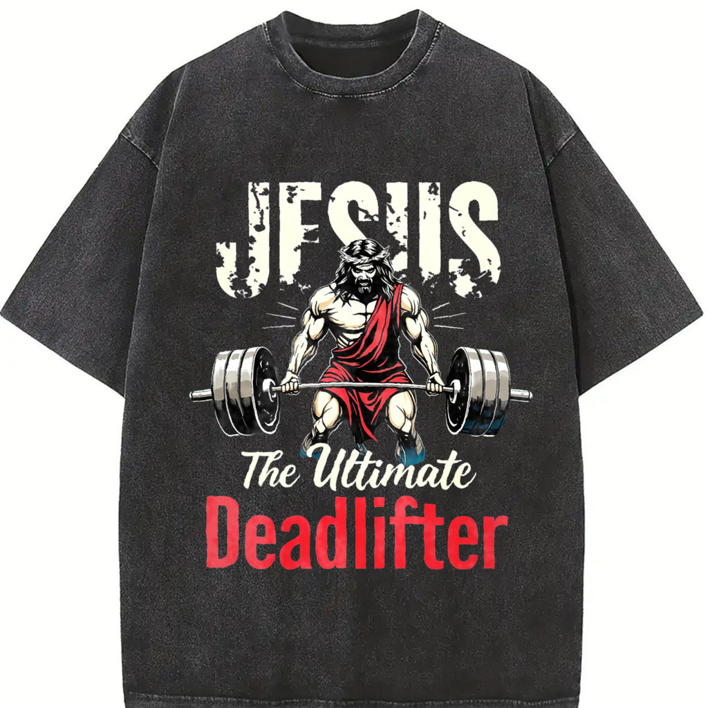 Jesus The Ultimate Deadlifter Gym Vintage Washed T-Shirt product image 2