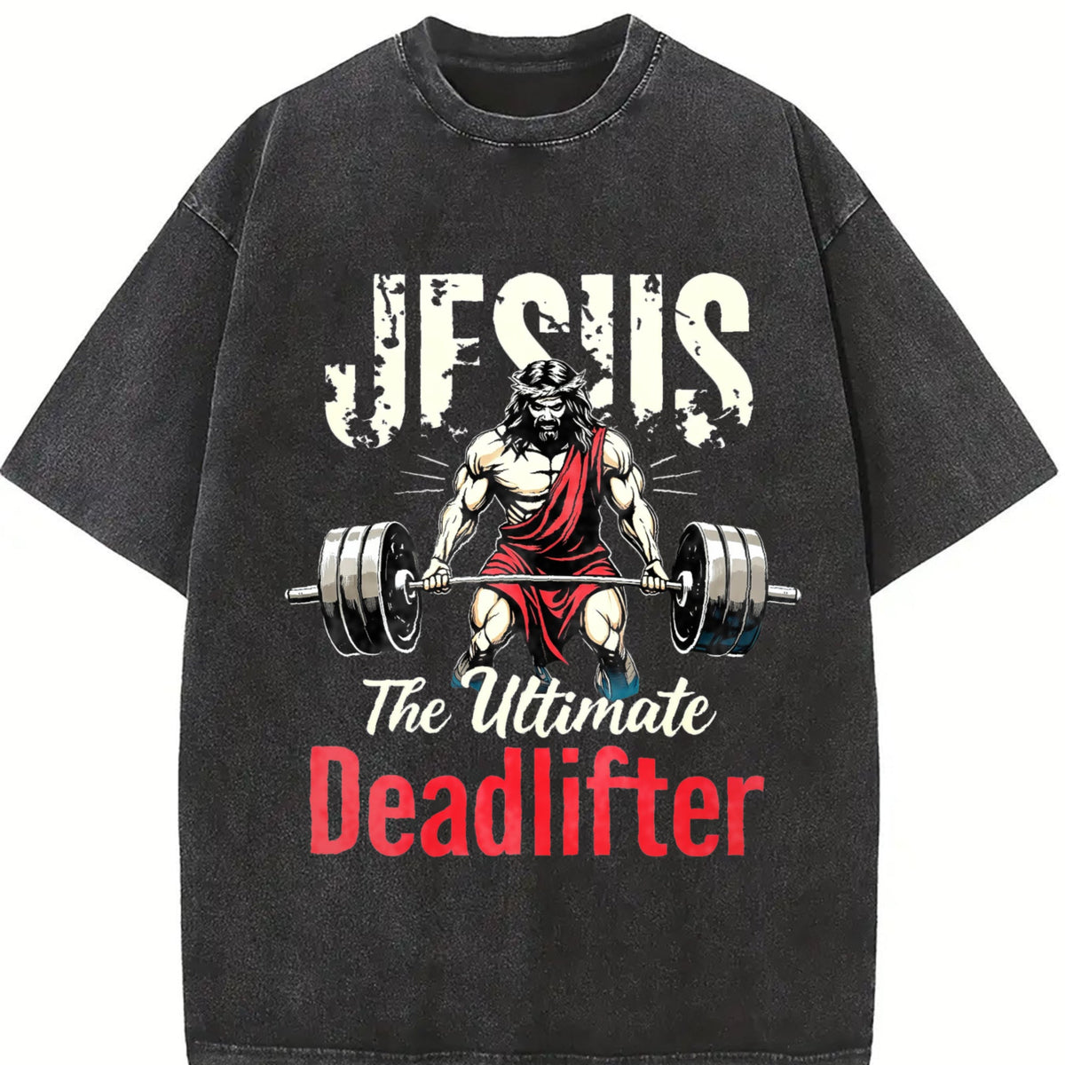Jesus The Ultimate Deadlifter Gym Vintage Washed T-Shirt product image 2