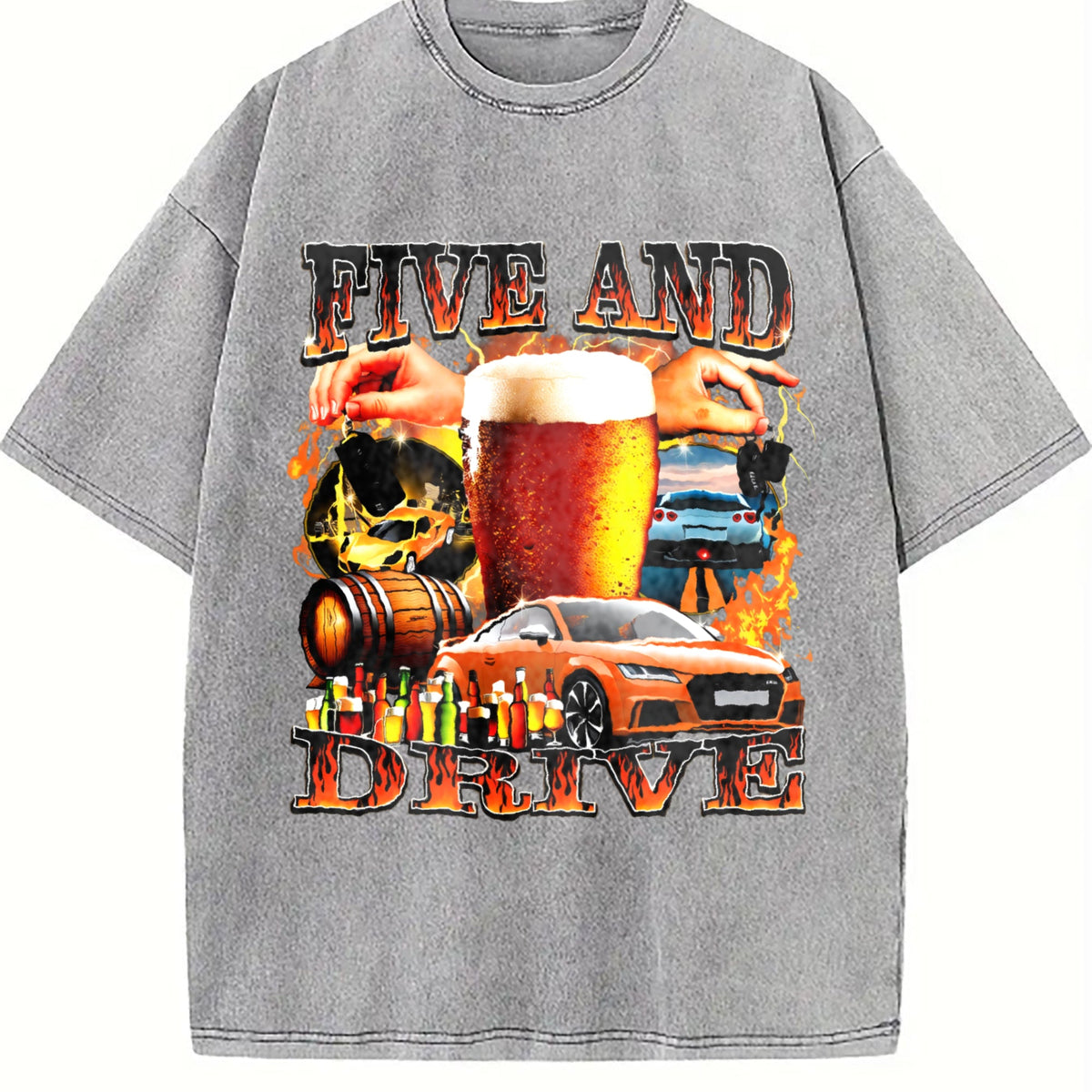 Five And Drive Funny Vintage Washed T-Shirt product image 5