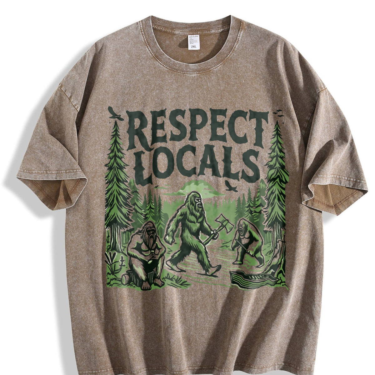 Funny Big Foot Respect Locals 90s Vintage Washed T-Shirt product image 3