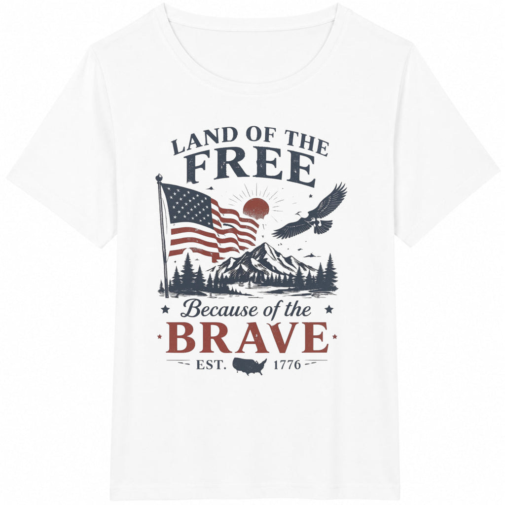 Land Of The Free Because Of Brave USA Flag Cotton T-Shirt product image 2