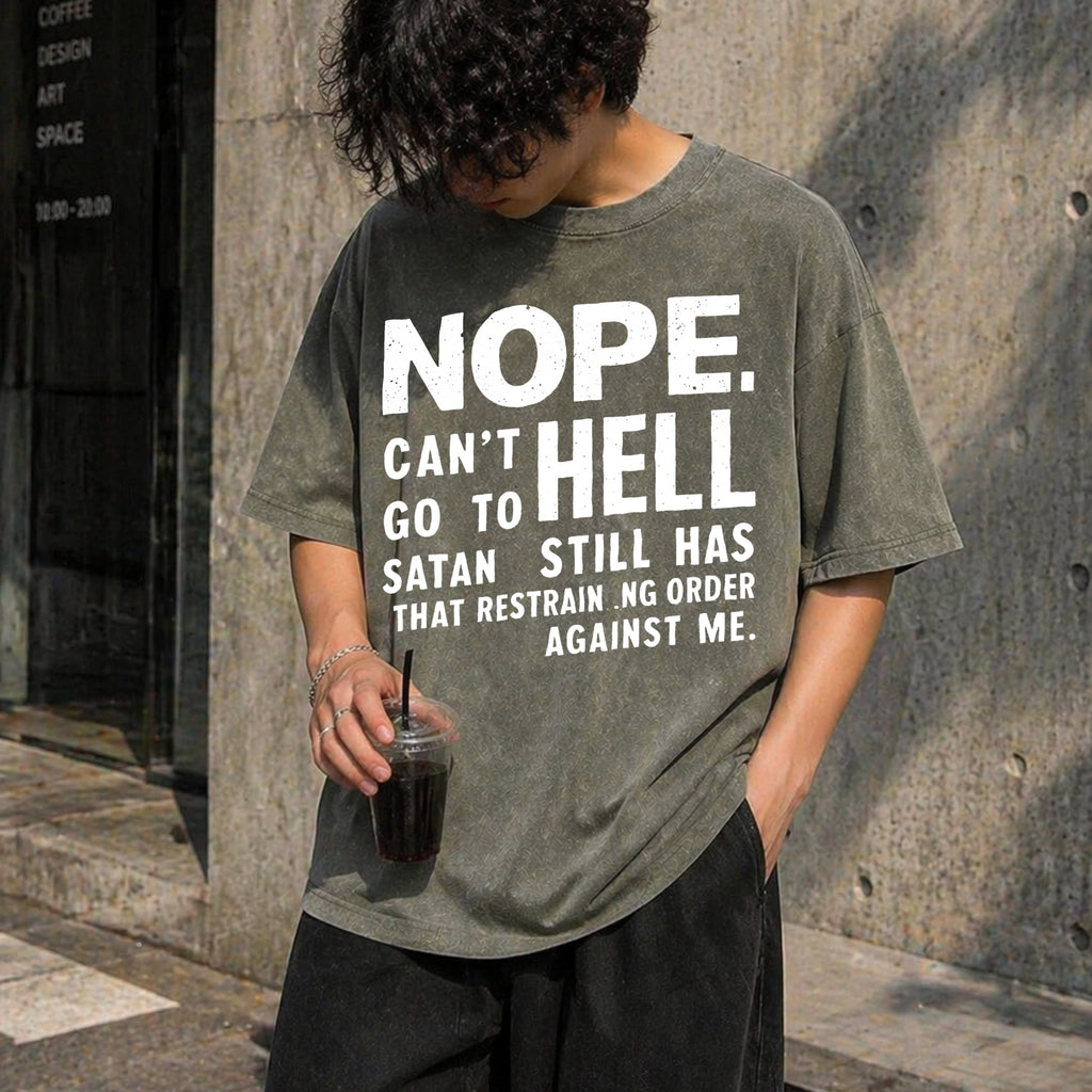 Nope Can't Go to Hell Slogan Vintage Washed T-Shirt product image 4