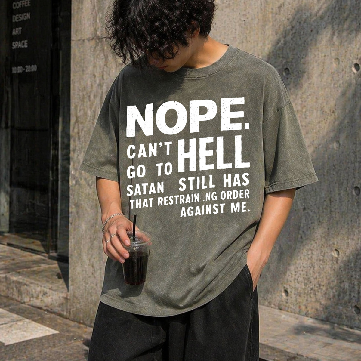 Nope Can't Go to Hell Slogan Vintage Washed T-Shirt product image 4
