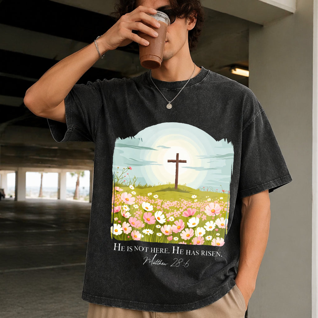 Christian Easter He Is Risen Vintage Washed T-Shirt product image 9