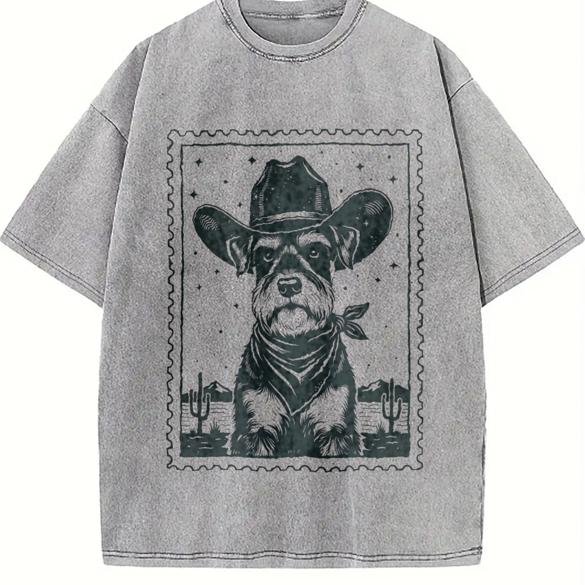 Cowboy Schnauzer Stamp Vintage Washed T-Shirt product image 5