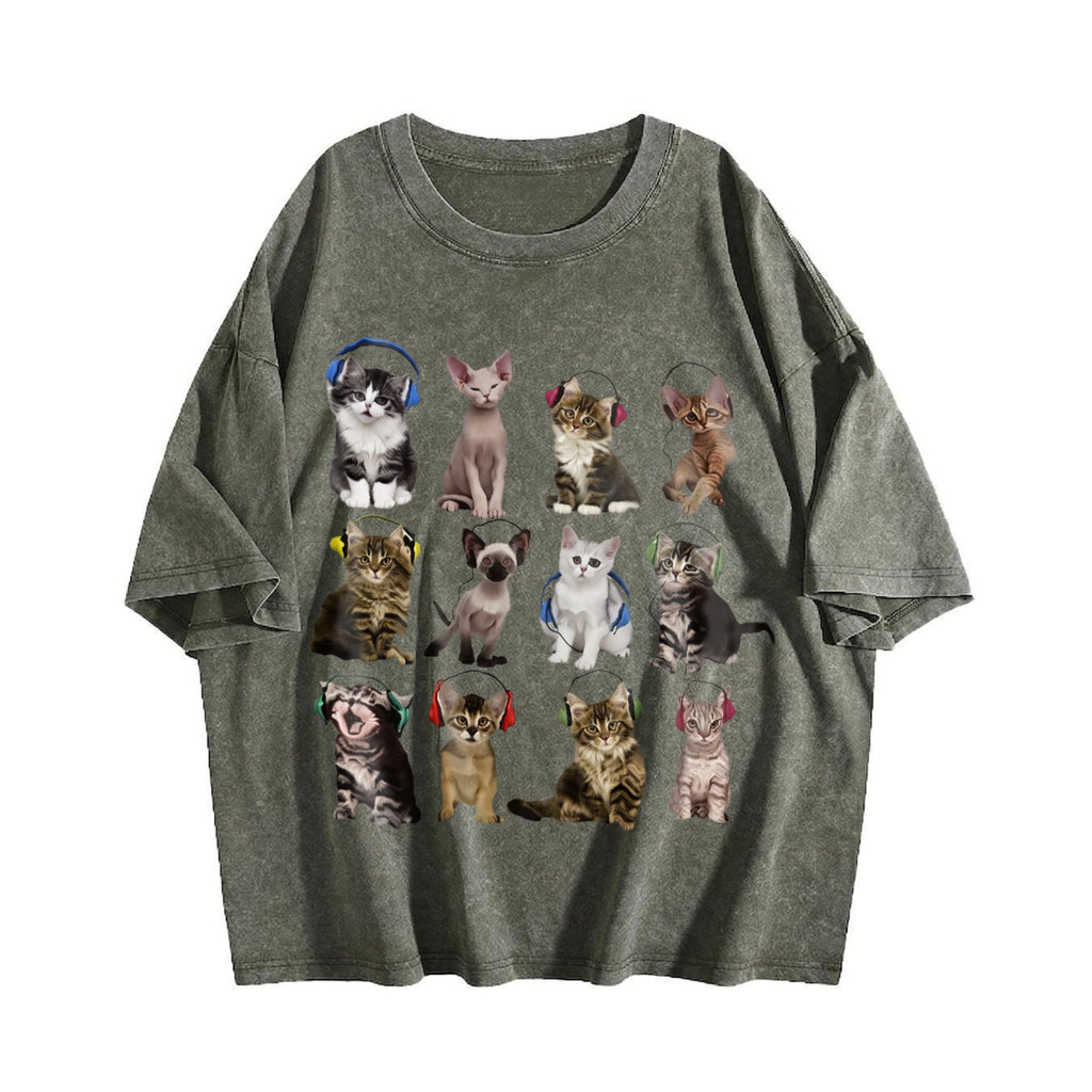 Cats Headphone Vintage Washed T-Shirt product image 4