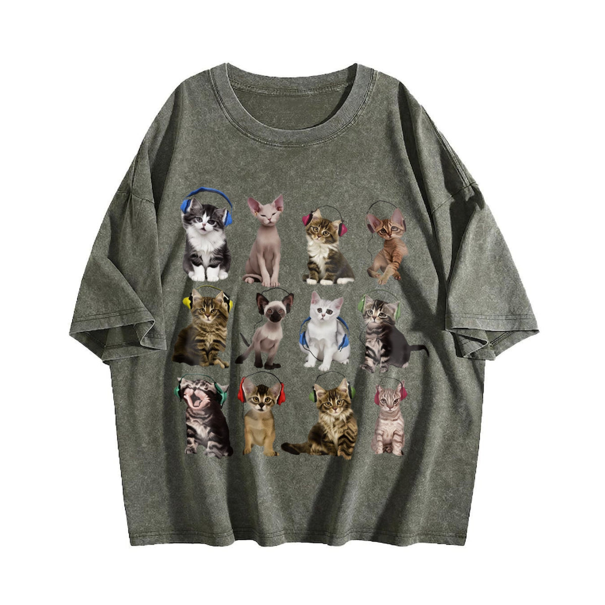 Cats Headphone Vintage Washed T-Shirt product image 4