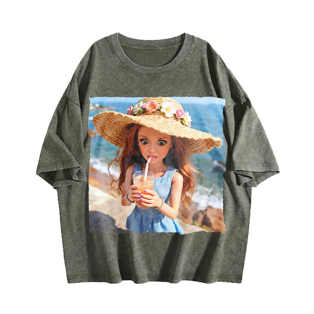 Doll with a Summer Drink Vintage Washed T-Shirt product image 4