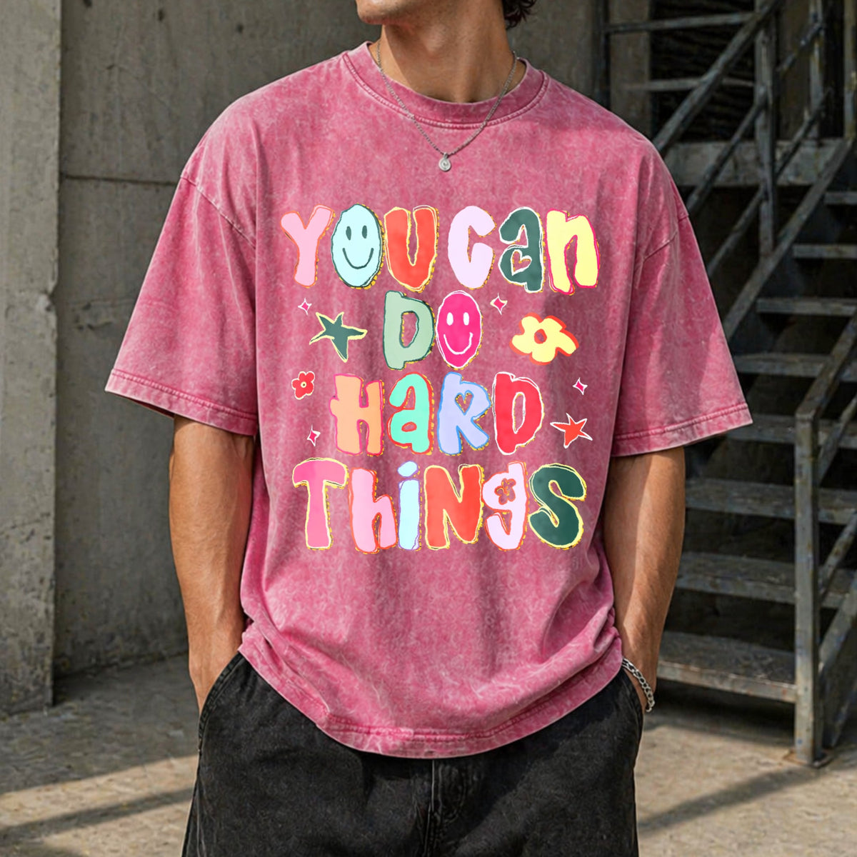 You Can Do Hard Things Teacher Vintage Washed T-Shirt product image 7