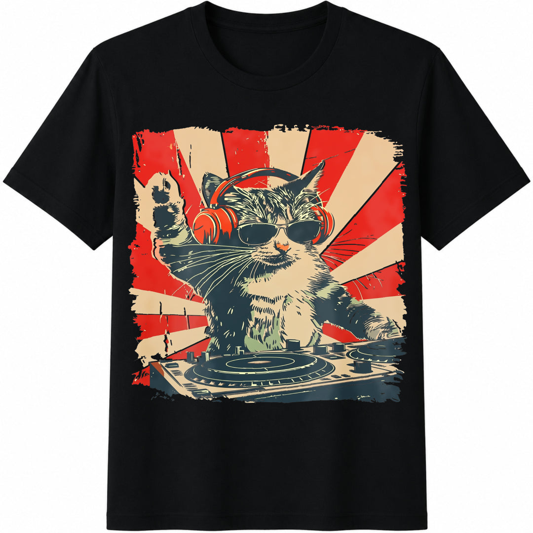 Cool DJ Cat Cotton T-Shirt product image 1