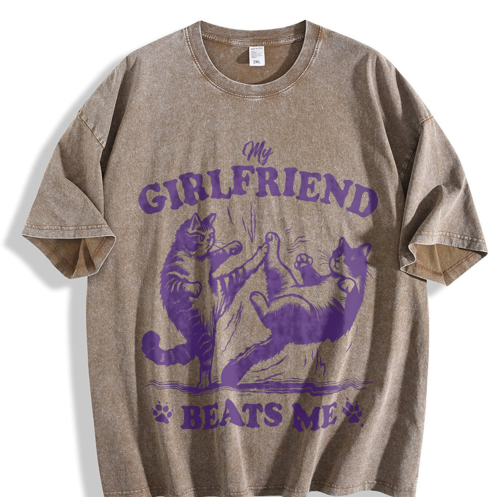 Couple Cat Fighting 90s Vintage Washed T-Shirt product image 3